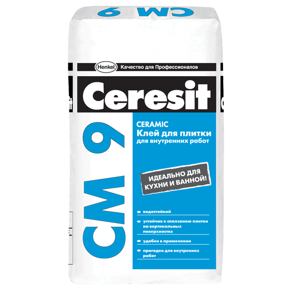 Клей для керамической плитки и керамогранита для внутренних работ Cerezit CM 9 Plus