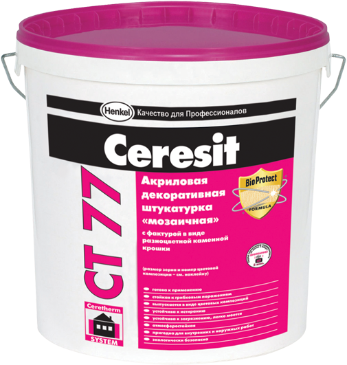 Акриловая декоративная штукатурка «мозаичная» Ceresit CT 77 (0,8-1,2/1,4-2,0 мм) — Cerezit
