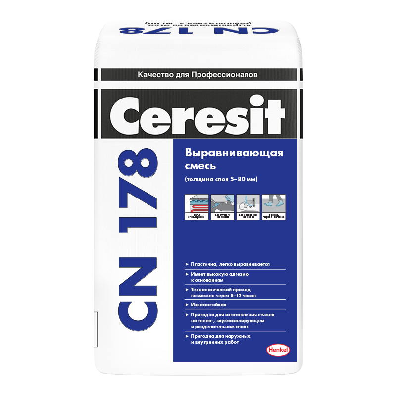 Выравнивающая смесь для пола Ceresit CN 178 (от 5 до 80 мм) — Cerezit